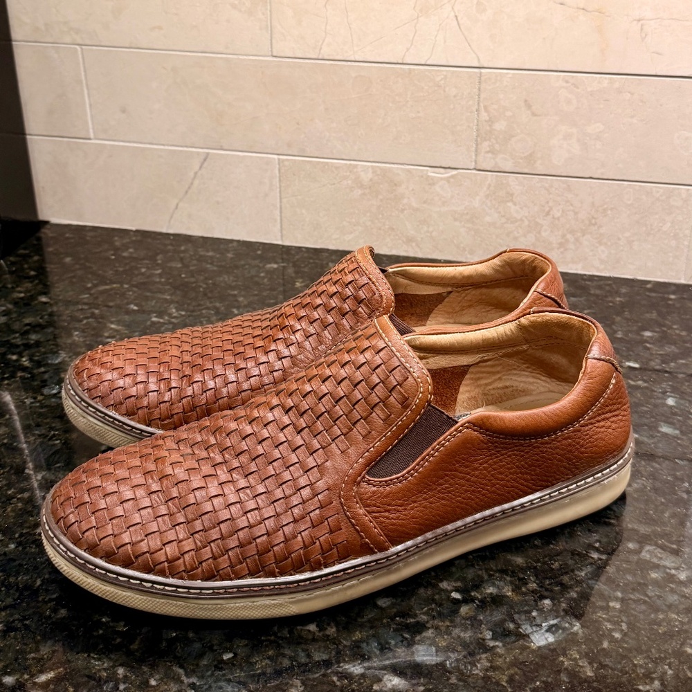 Johnston & Murphy Men's McGuffey Woven Leather Slip-On Sneakers – Tan